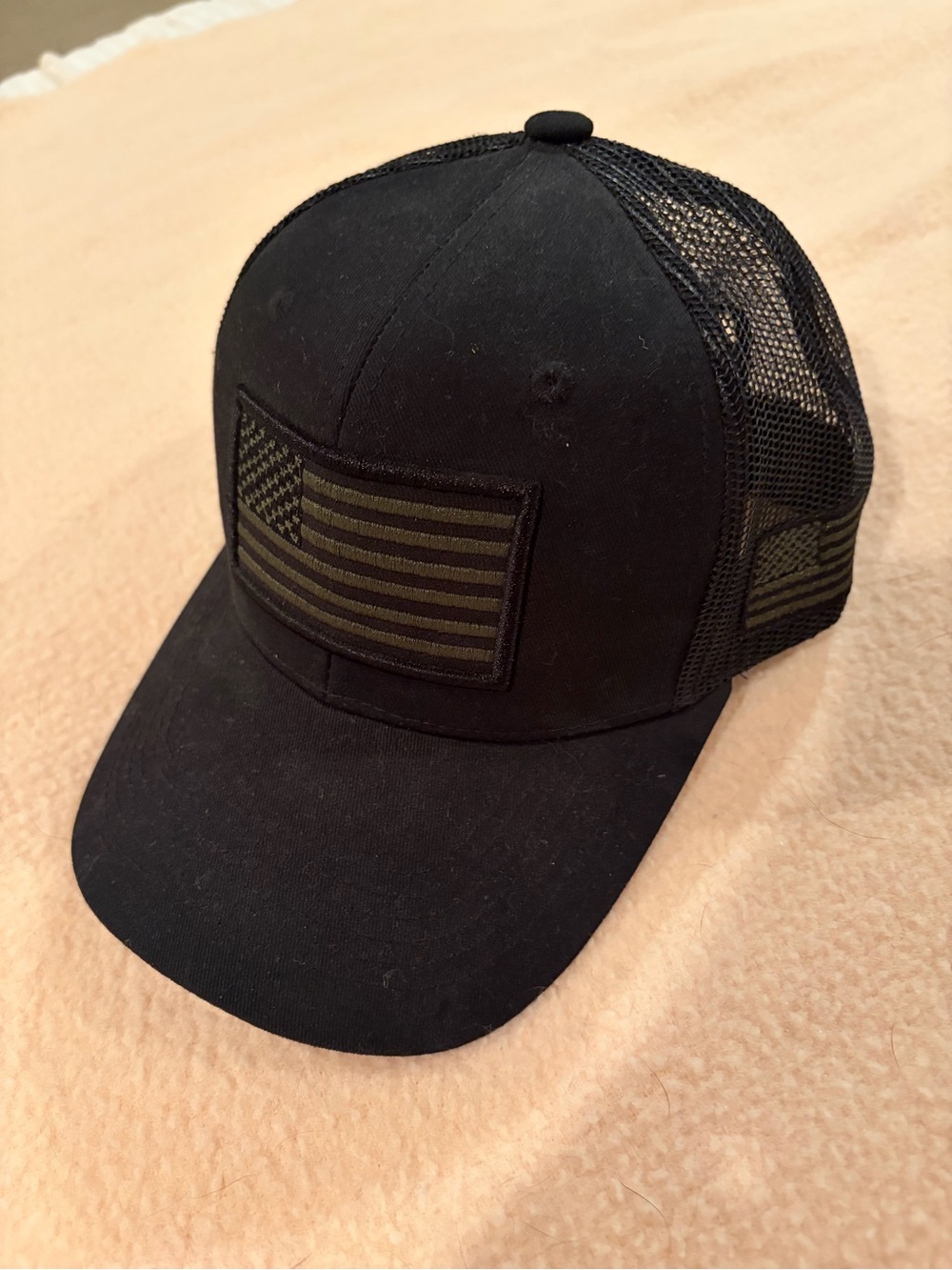 Black Tactical Mesh Back Trucker Hat with Flag Patch